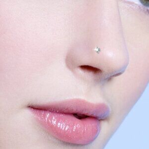 STERLING SILVER 925 NOSE STUD 18 GAUGE WITH CUBIC ZIRCONIA NEW
